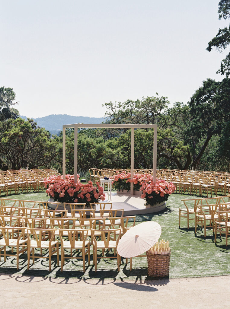 Montage Healdsburg wedding ceremony set up with guest seating in the round