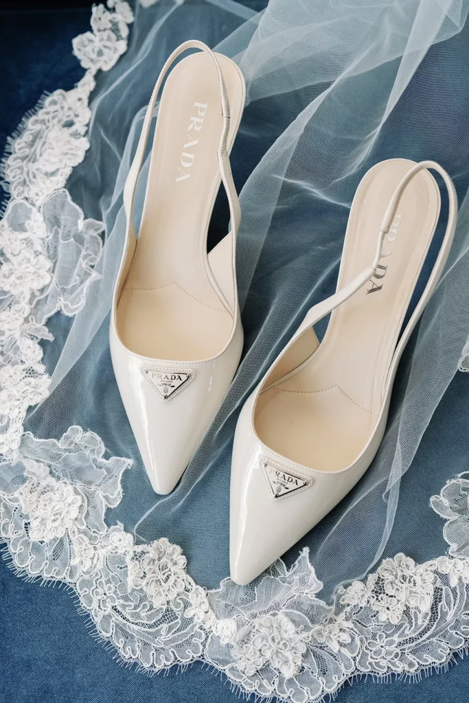 bride's Prada shoes with veil