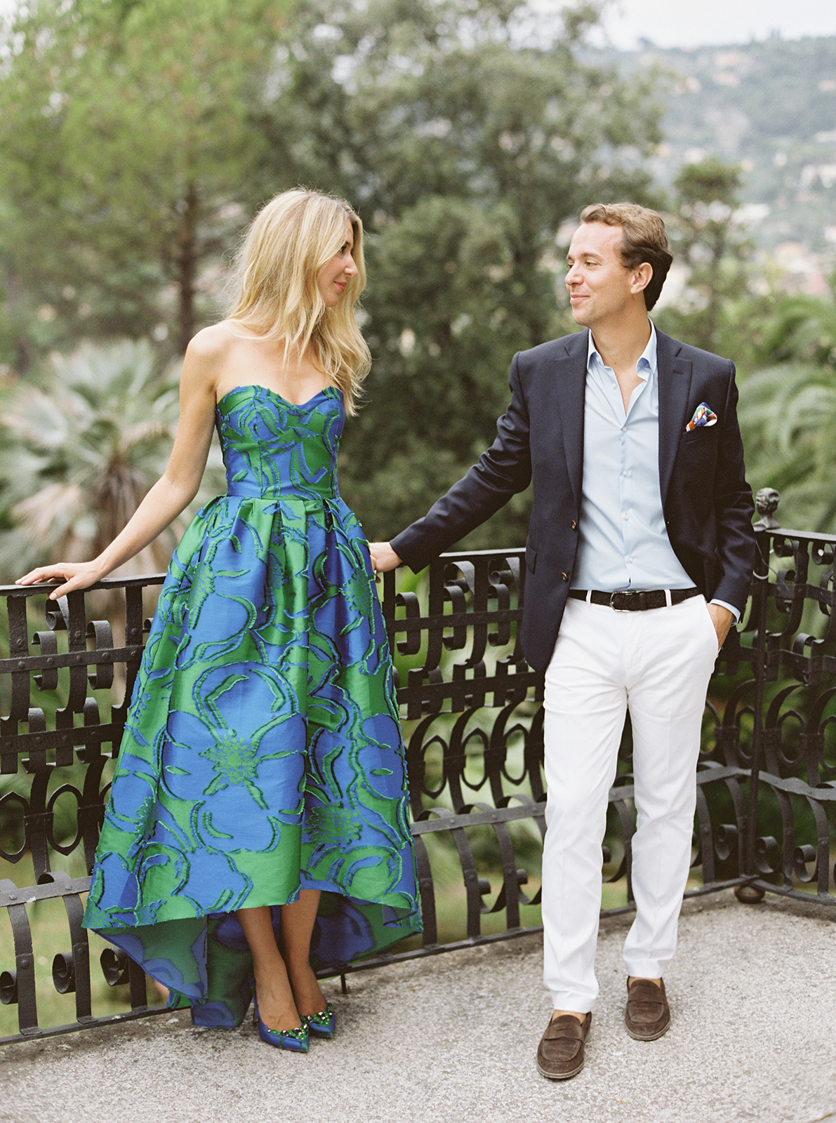 Couple portrait at Villa Durazzo, Santa Margherita Ligure, overlooking the gardens and Ligurian hills