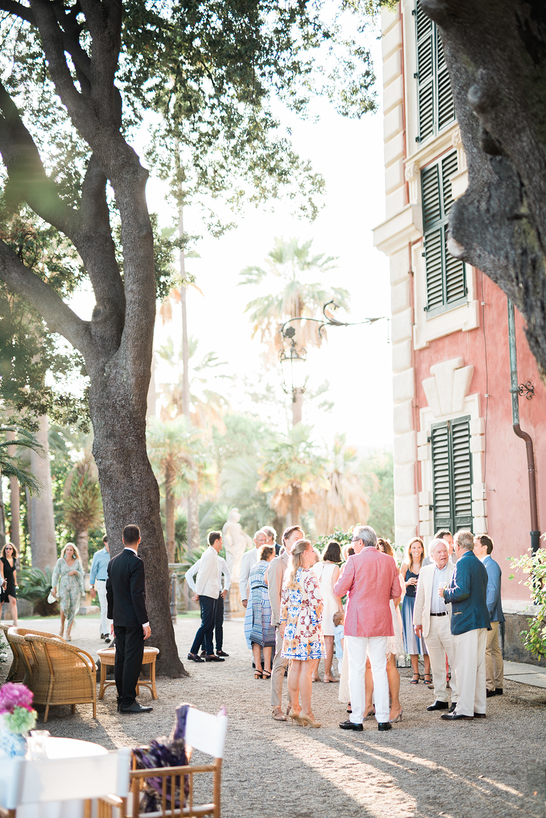 Classical stone statue overlooking the gardens at Villa Durazzo, Santa Margherita Ligure