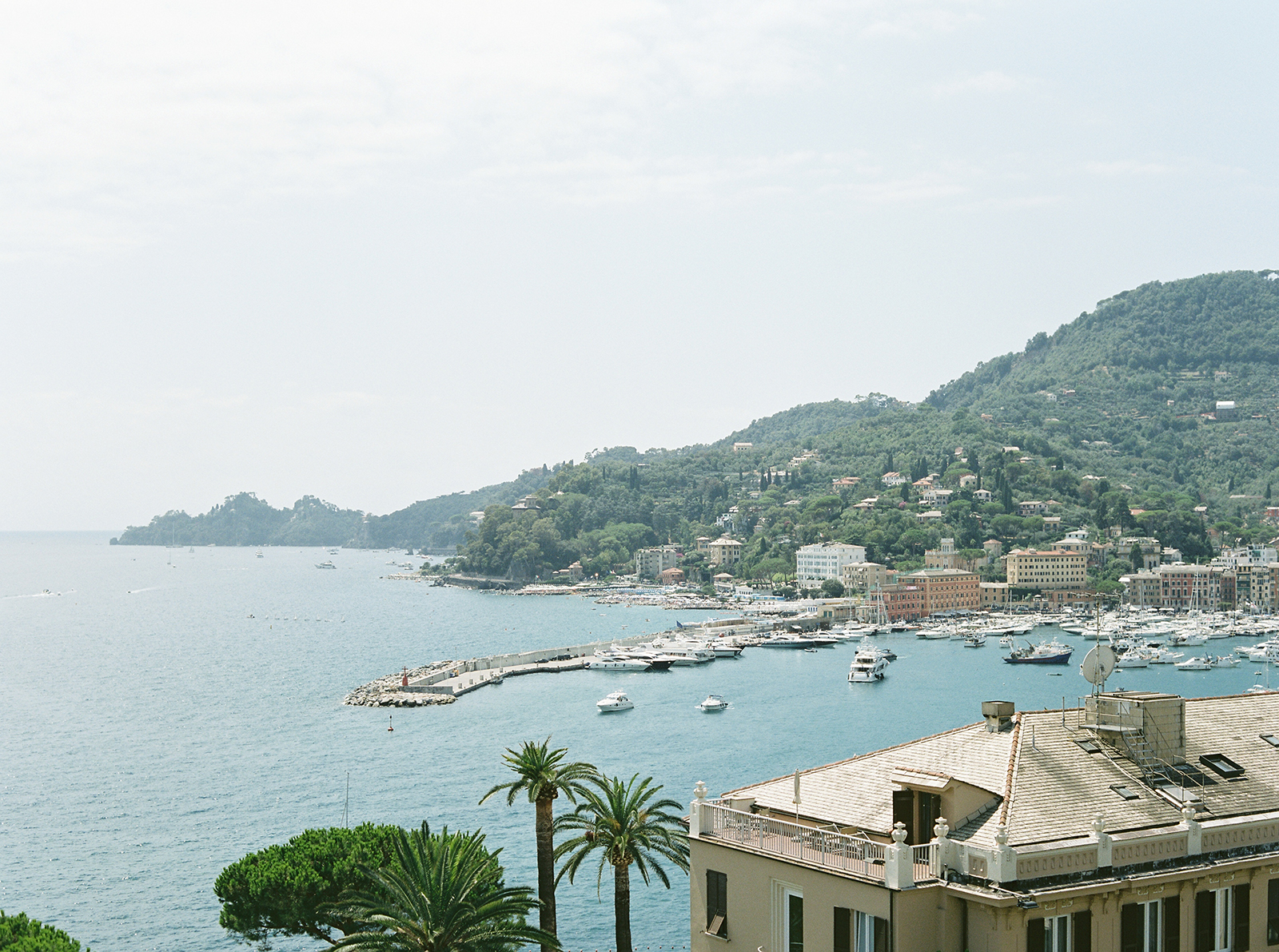 Coastal view from Imperiale Palace Hotel in Portofino overlooking the marina and Mediterranean Sea
