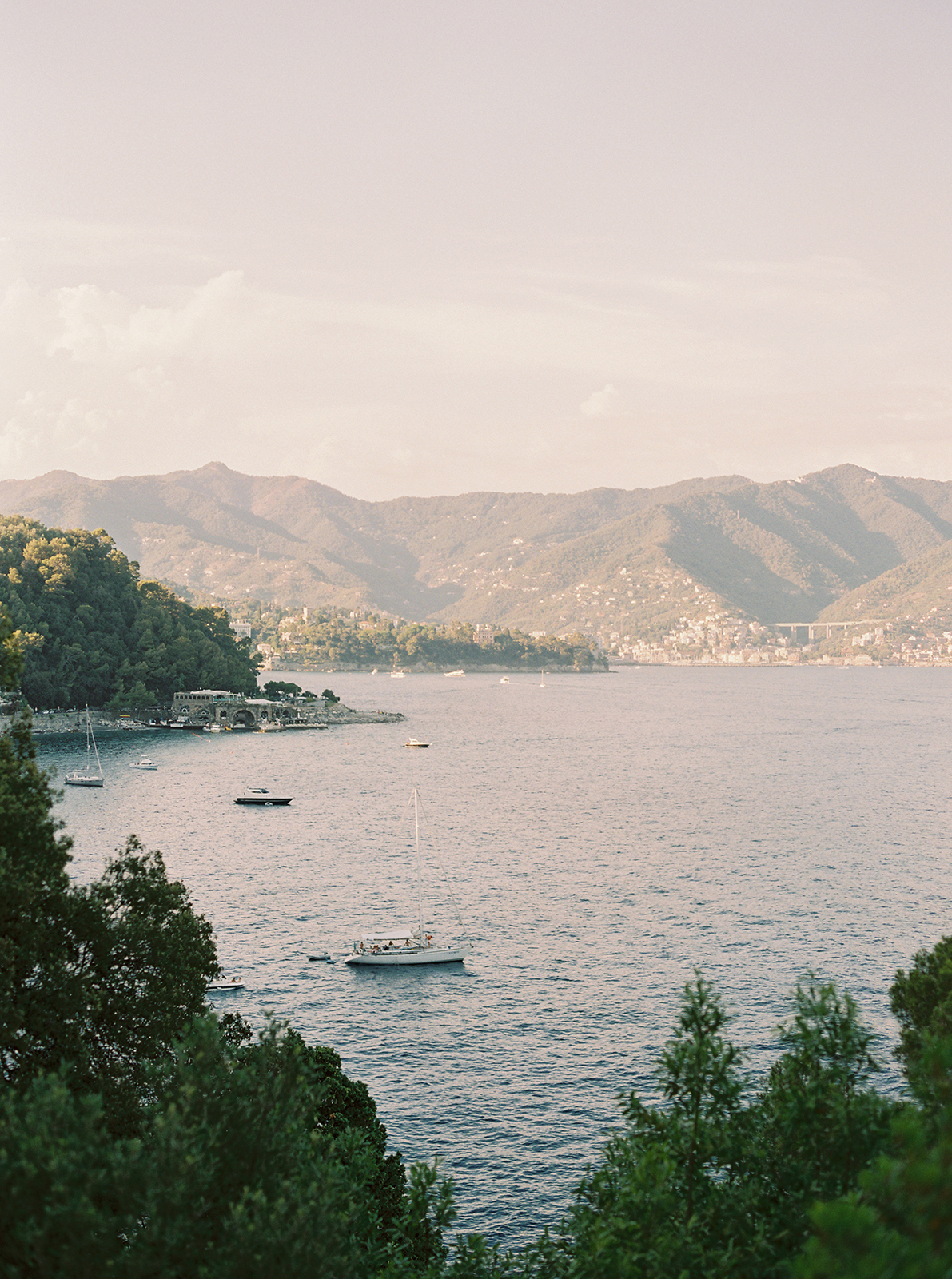Scenic Portofino coastline view from La Cervara Abbey overlooking the Ligurian Sea