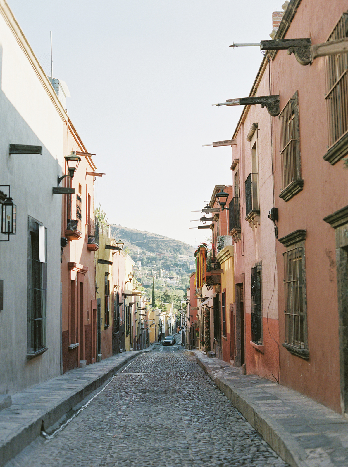 Cobblestone street in San Miguel de Allende near Casa de Sierra Nevada Belmond Hotel