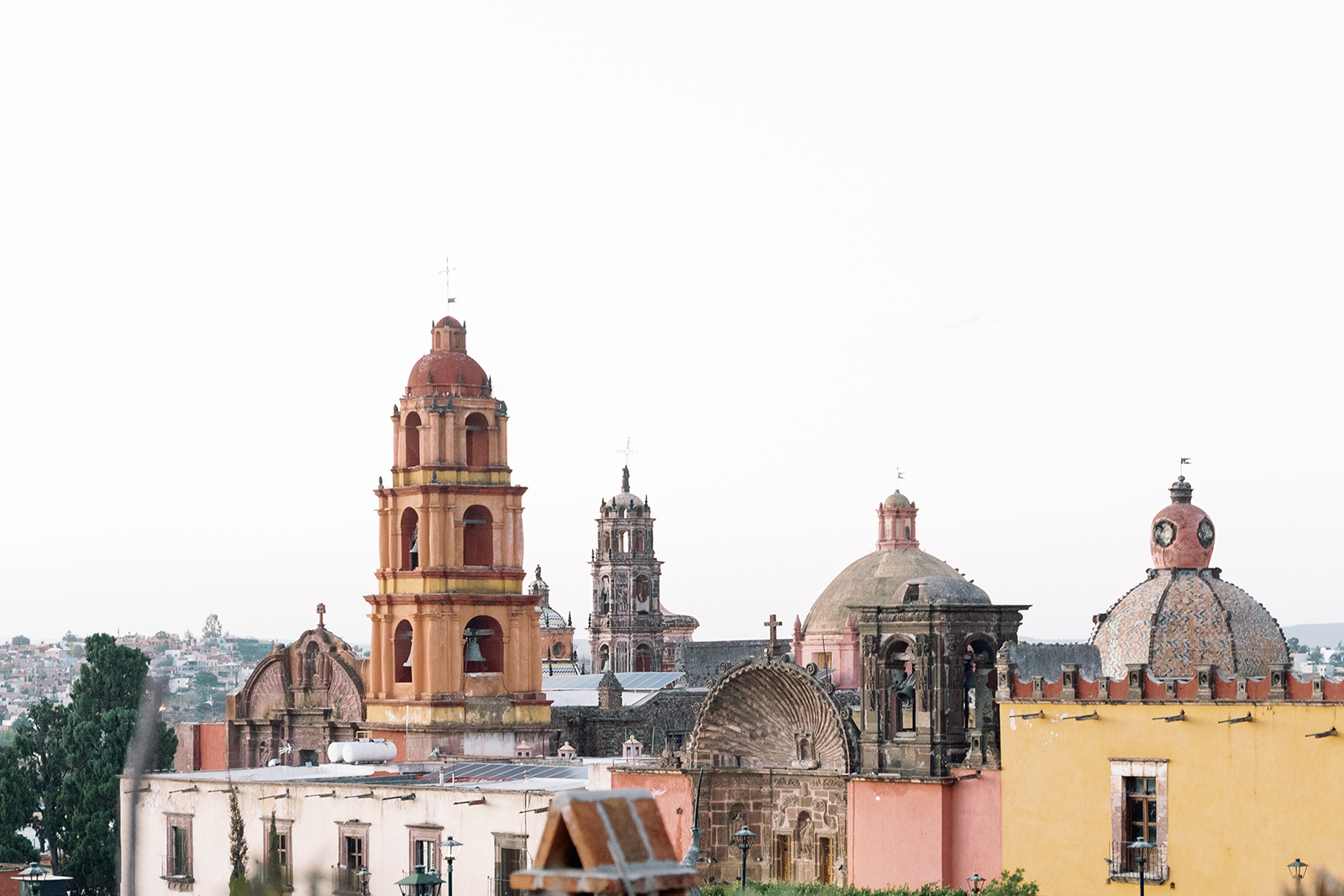 beautiful skyline view of colorful buildings and old history architecture of Mexico 
