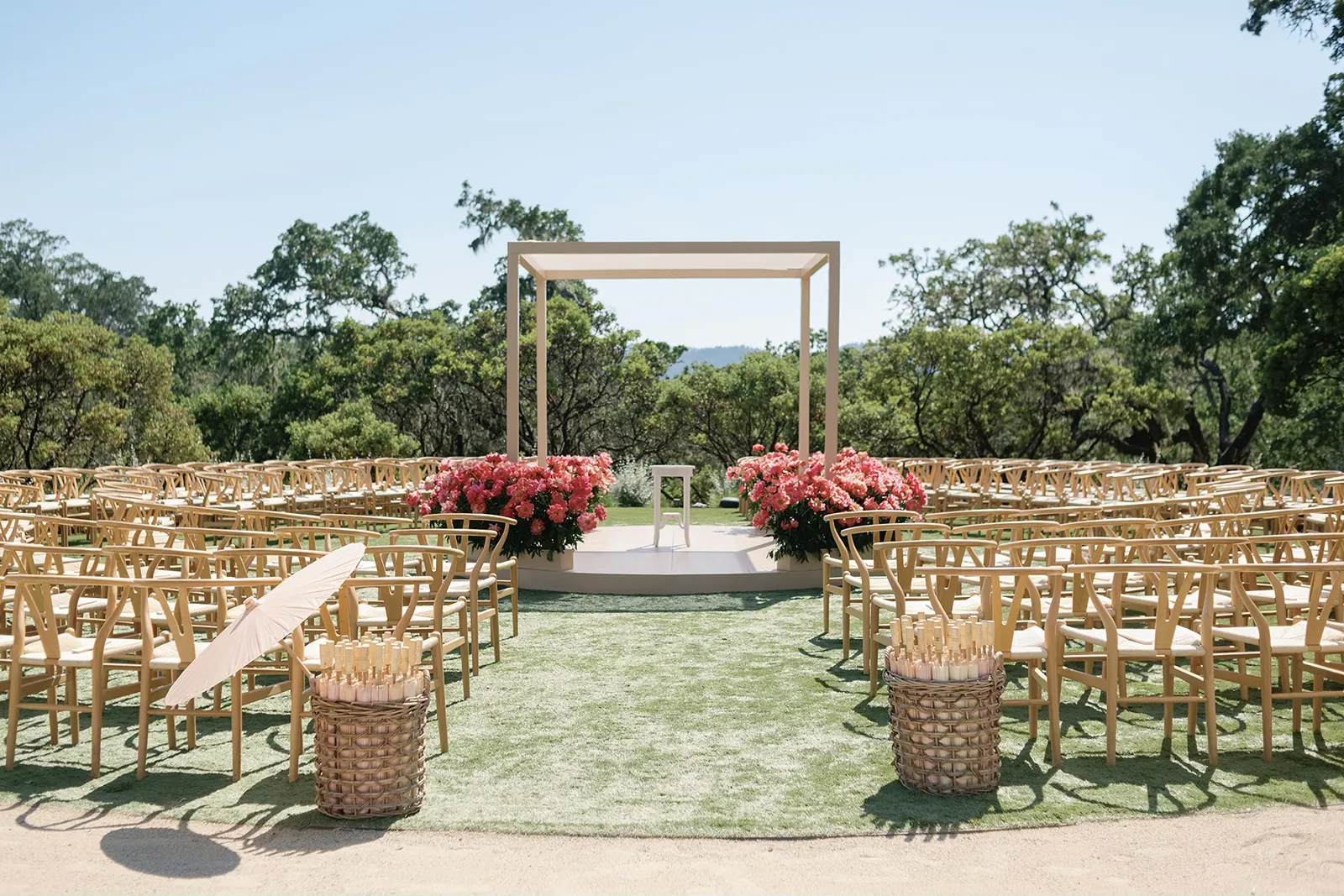 wedding ceremony decorations in California wine country