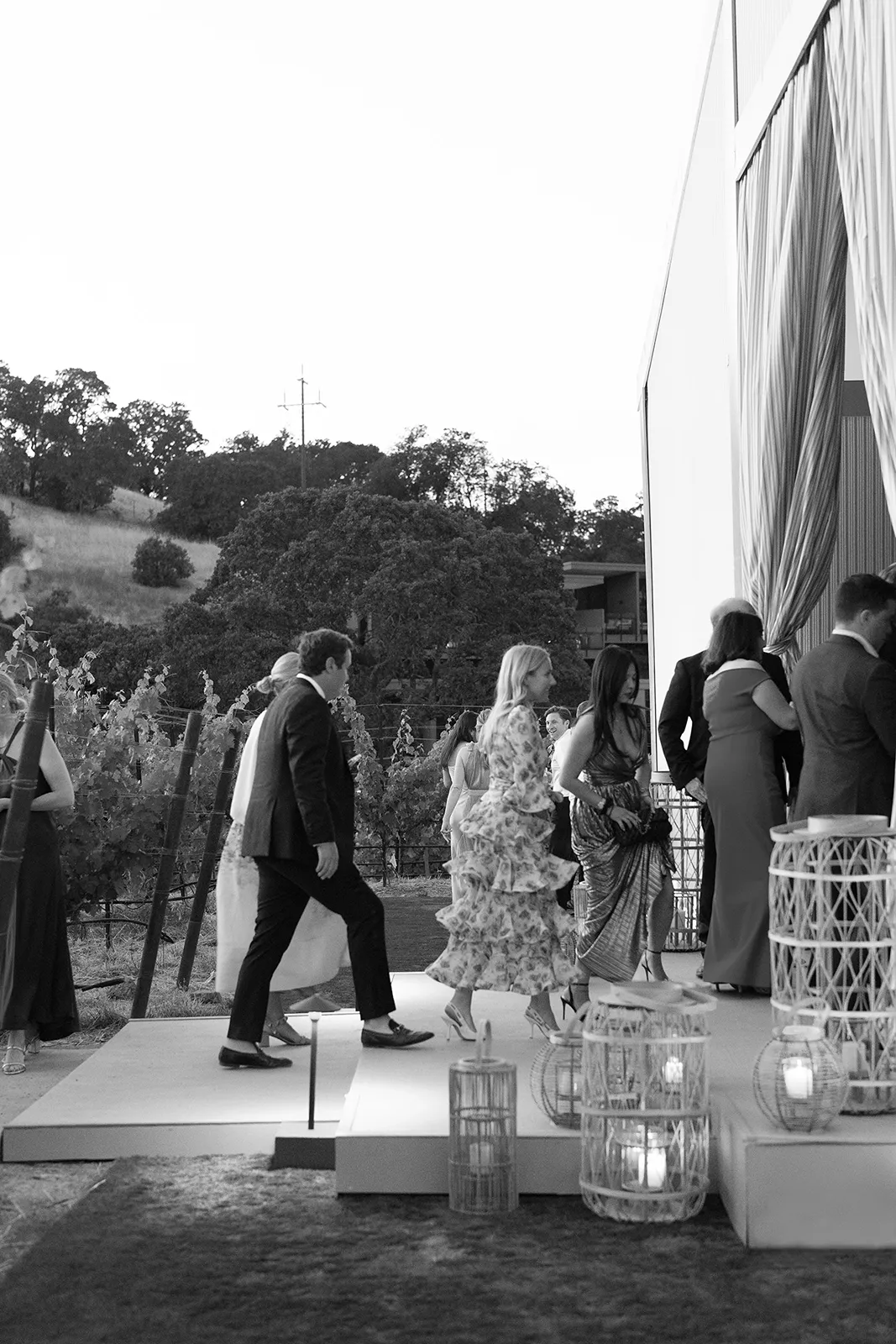 guests walking up the steps into the reception tent