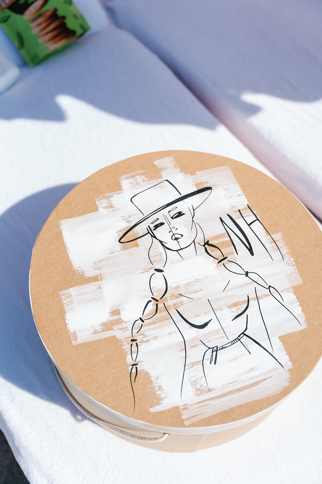 Custom wedding welcome gift hat box for groom at a Faena Beach wedding in Miami Beach