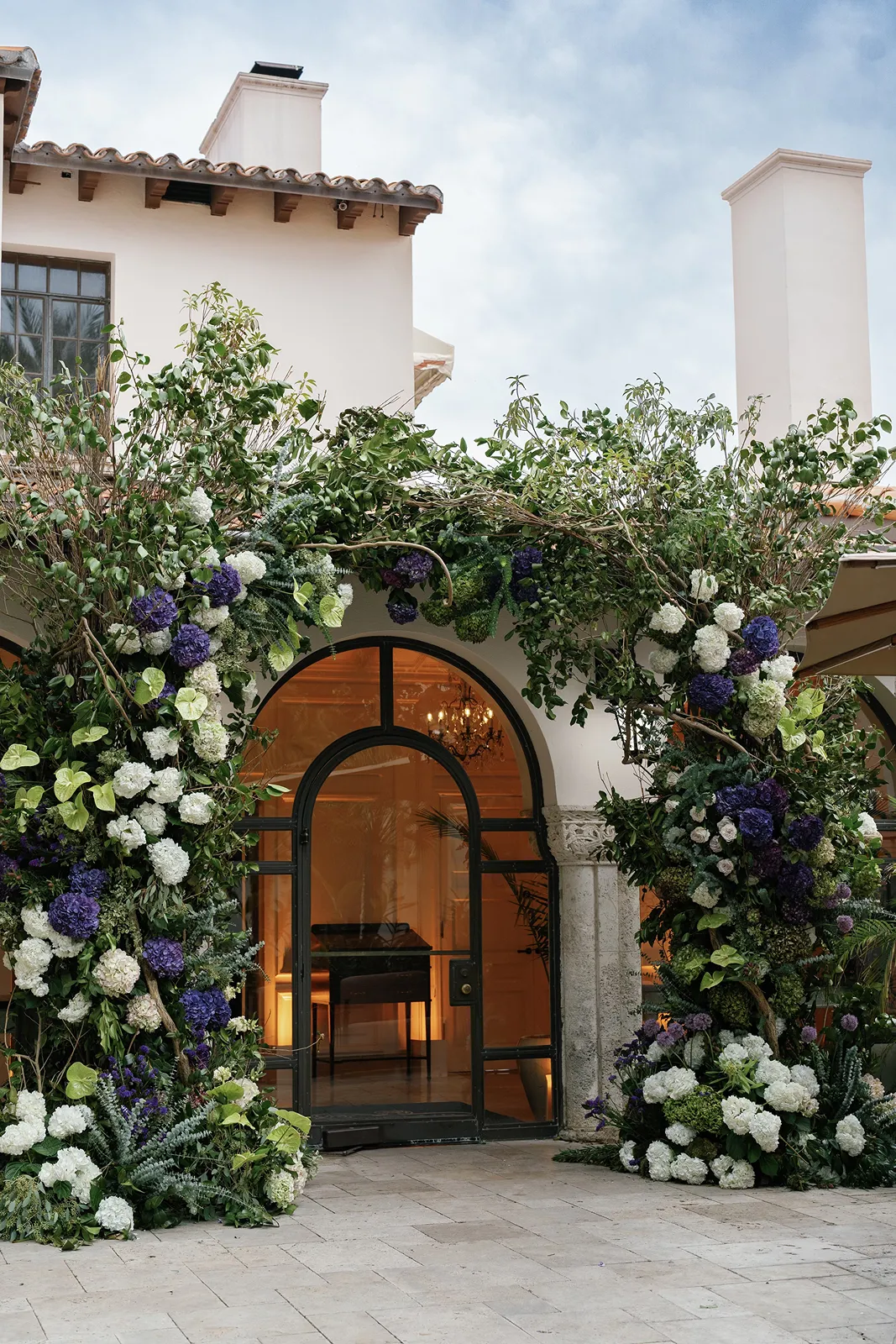 Lush floral cocktail arch in fisher island