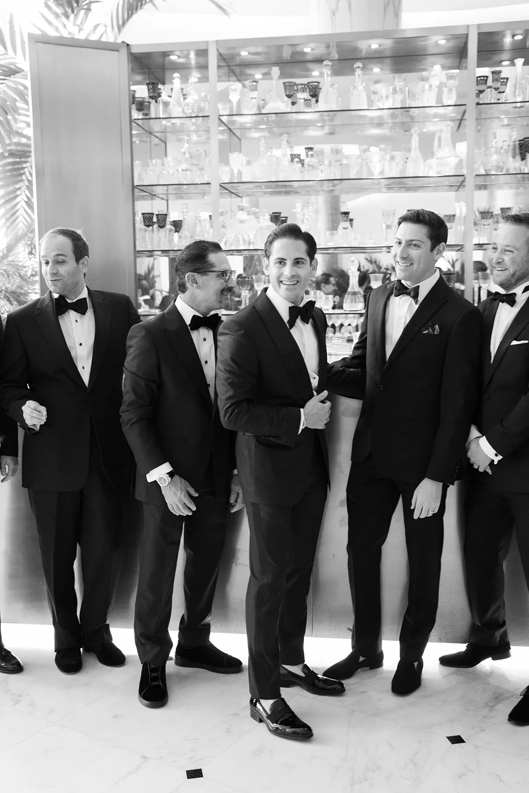 Groomsmen portraits in tuxedos at The Miami Beach EDITION wedding