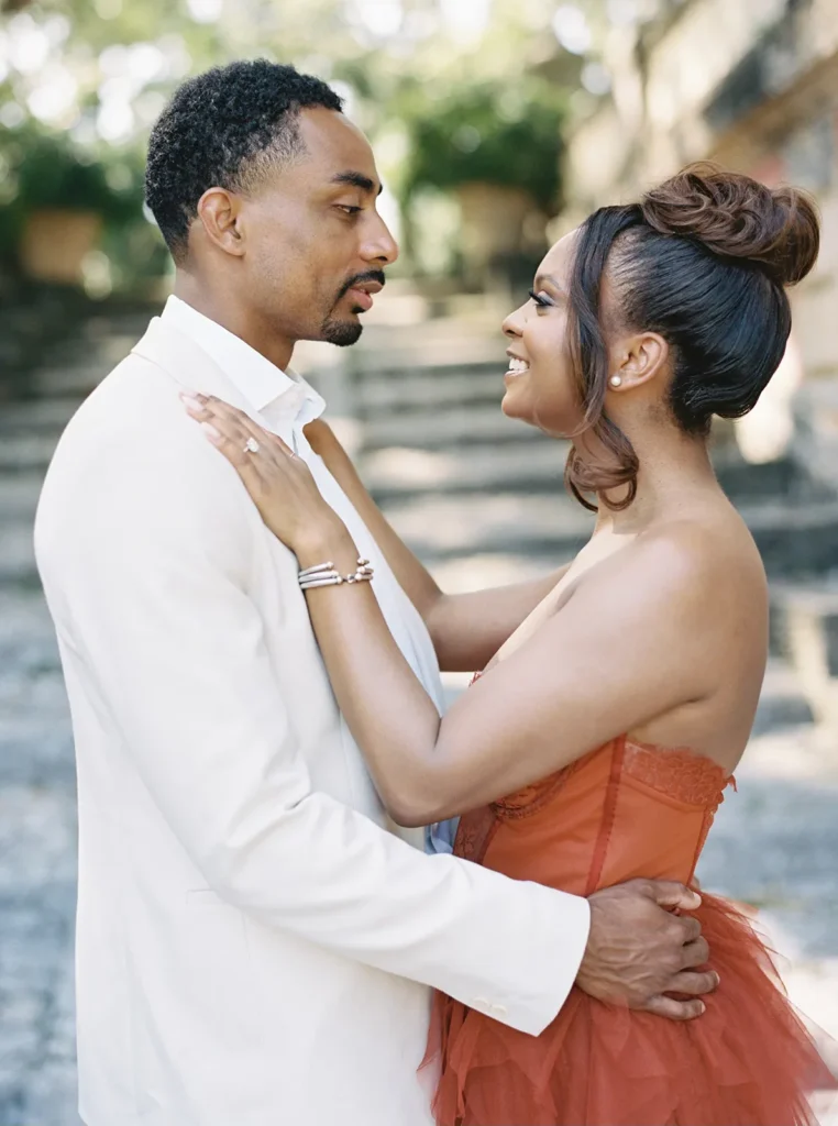 couple hugging and looking at each other