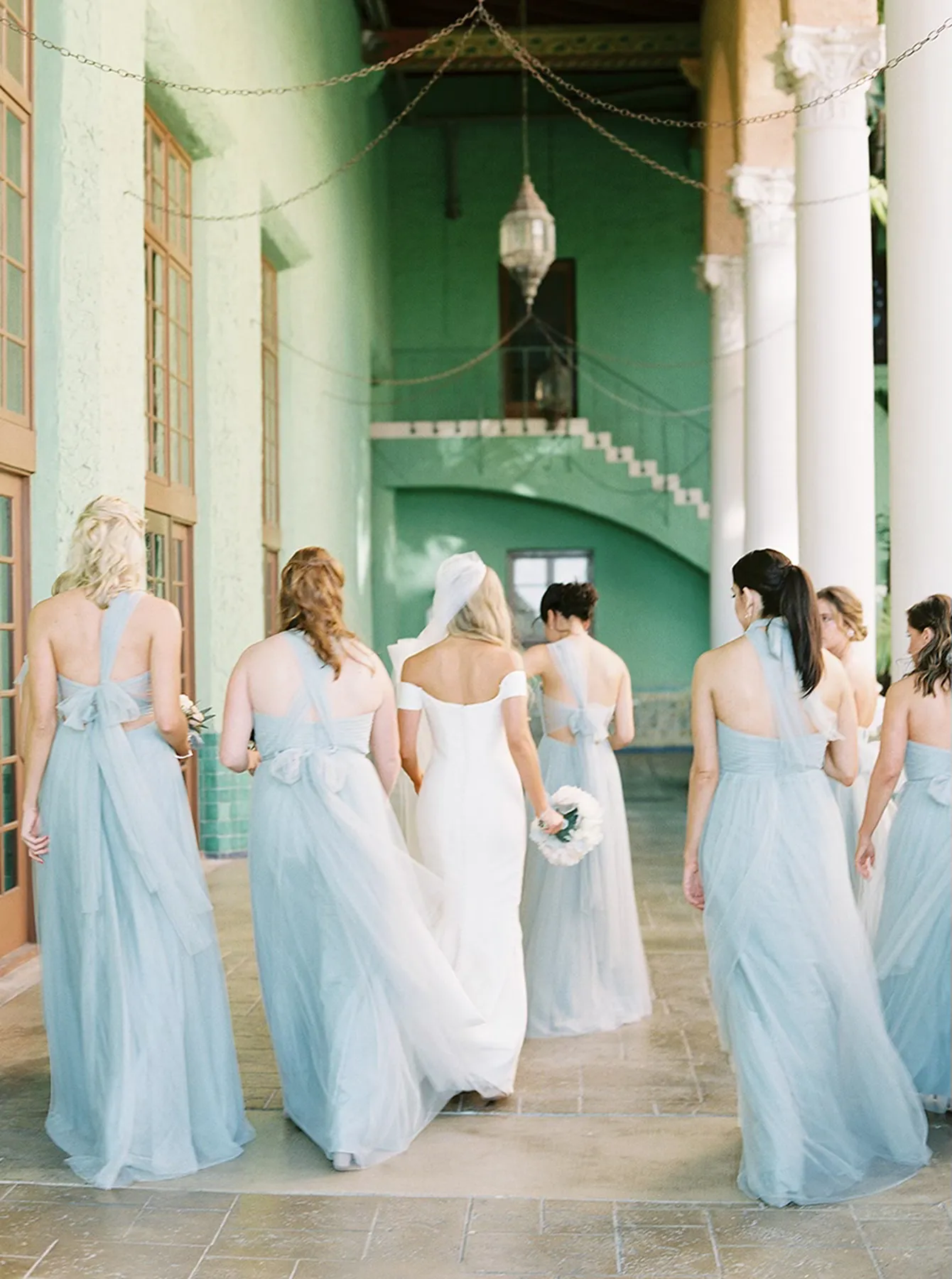 bridesmaids walking together with bride before ceremony in the Biltmore hotel