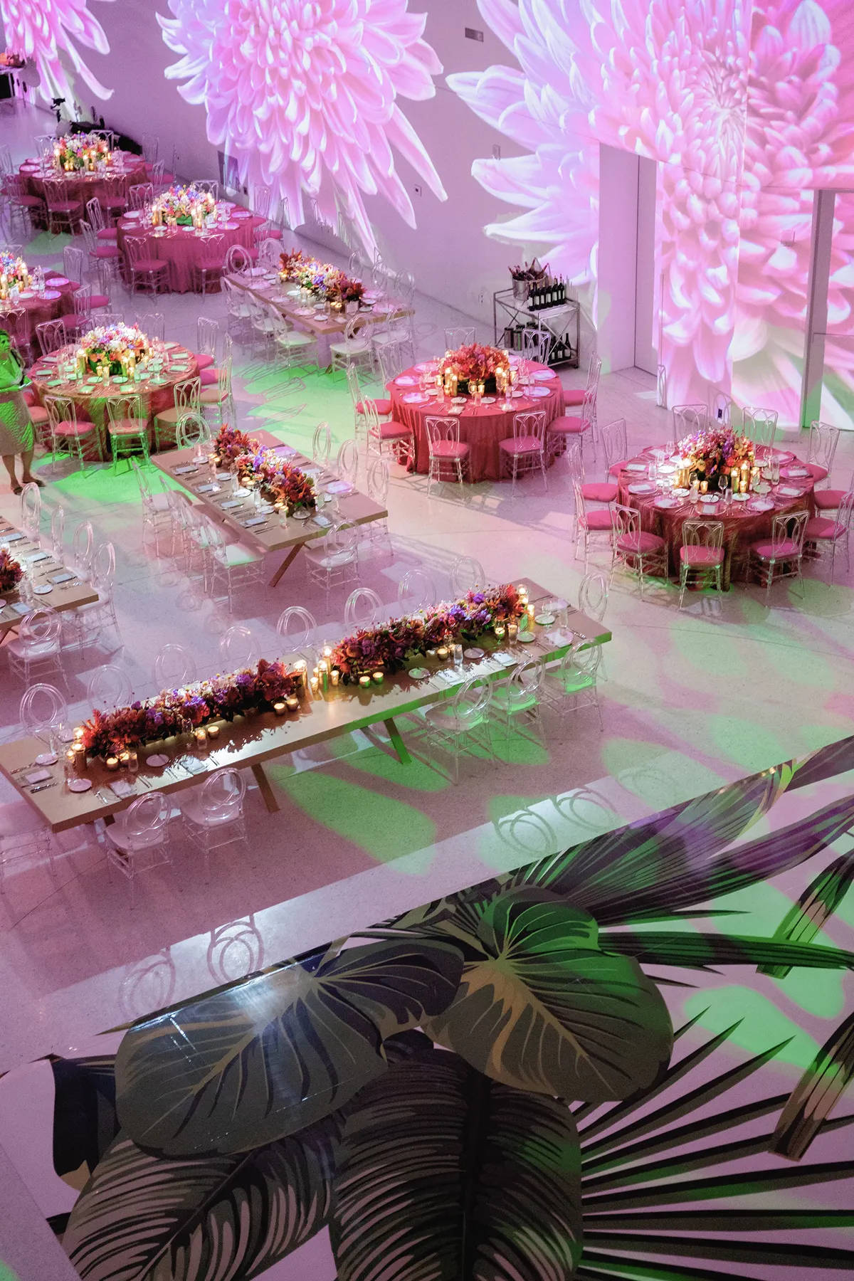 aerial view of reception setup during a faena hotel wedding reception