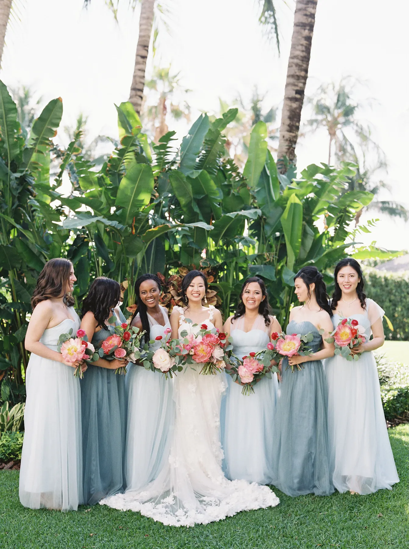 bridesmaids laughing with bride in a palms hotel wedding in miami beach